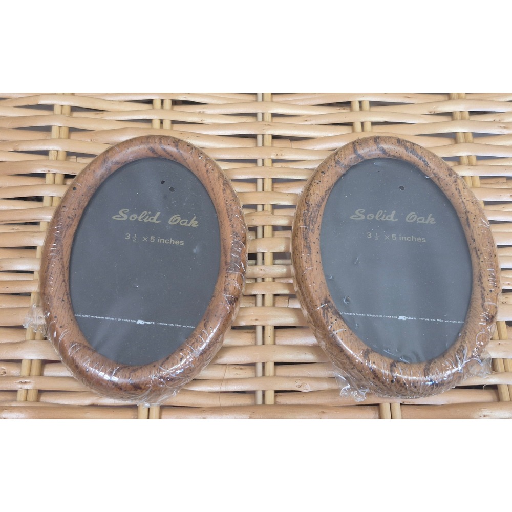 Vintage Kmart Solid Oak Oval Picture Frames Set of 2 New Sealed 3.5x5 Tabletop